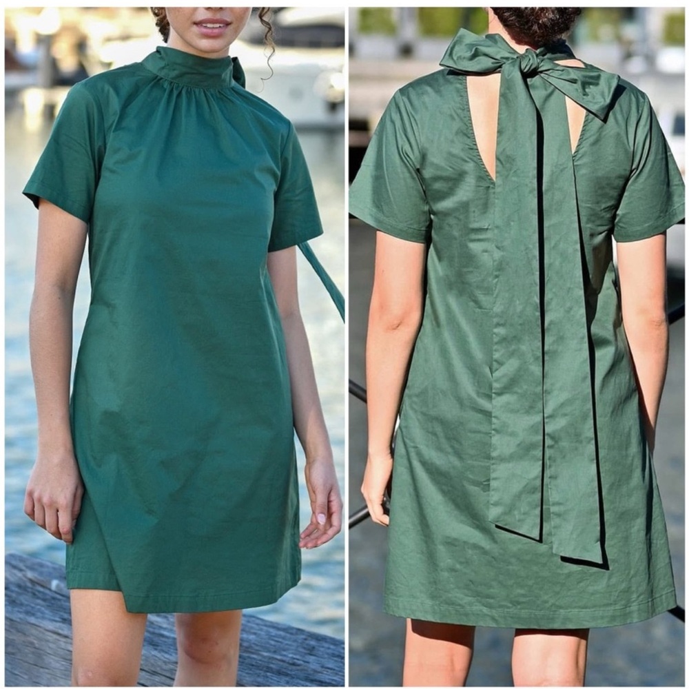 Wyatt Wylde New Parker Dress Reversible Tie Neck Size XL Hunter Green Cotton.